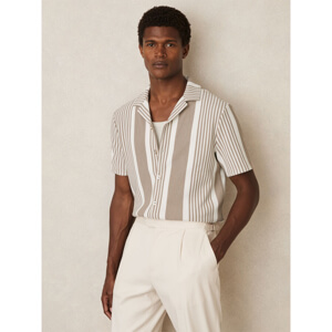 REISS ALCAZAR Stripe Ribbed Cuban Collar Shirt